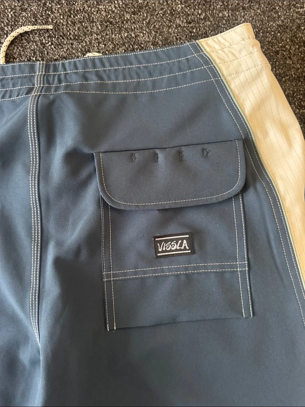 VISSLA Blue Swim Board Shorts with Tan Side Panels